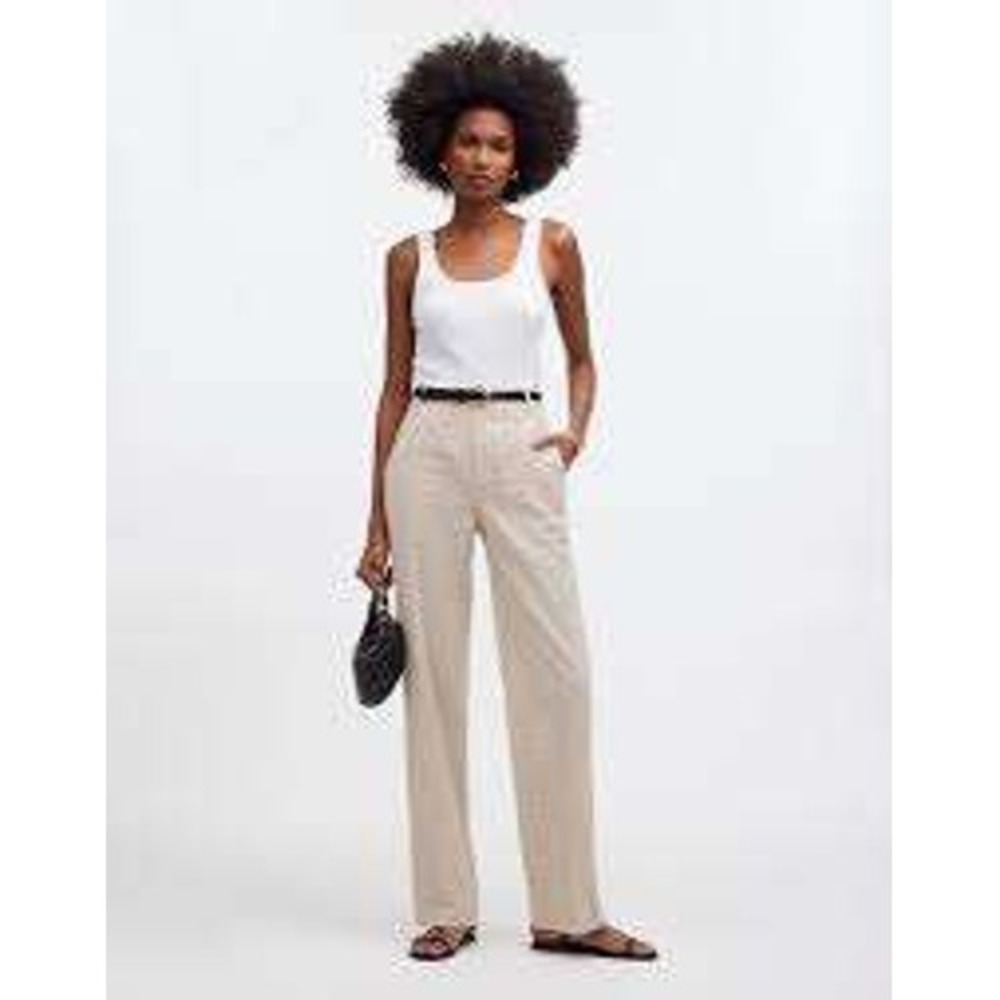 Madewell MIDRISE Beige Windowpane Plaid Linen Cotton Blend Trousers Pants Size 6